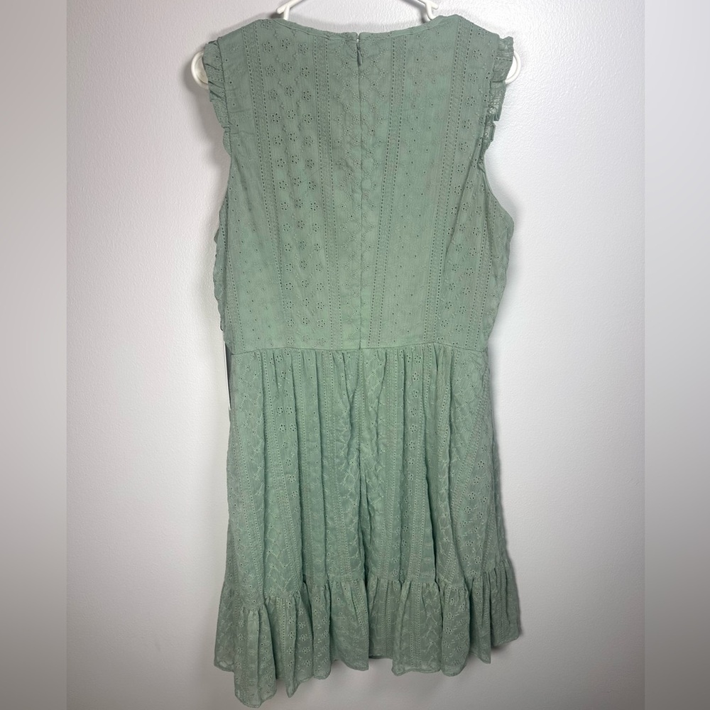 Calvin Klein Mint Green sleeveless Dress eyelet lace size 14 Cottagecore - Picture 2 of 8